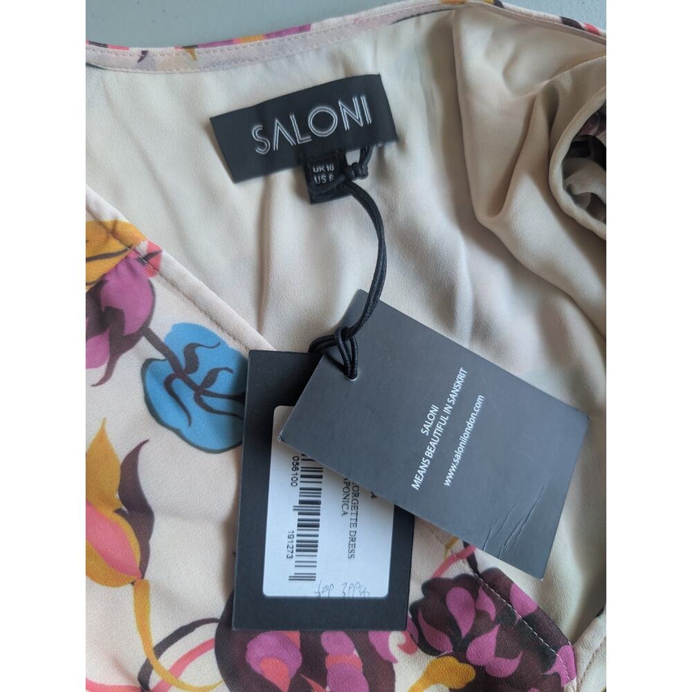 NWT Saloni Nina Tiered Floral Long-sleeve Maxi Dress Sz US6 Ivory Japonica 9K605 - Picture 6 of 10